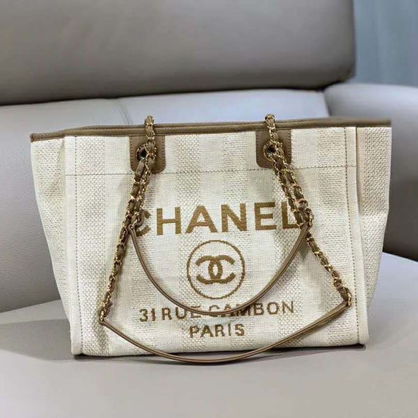 Chanel Women Shopping Bag in Mixed Fibers-Beige (4)