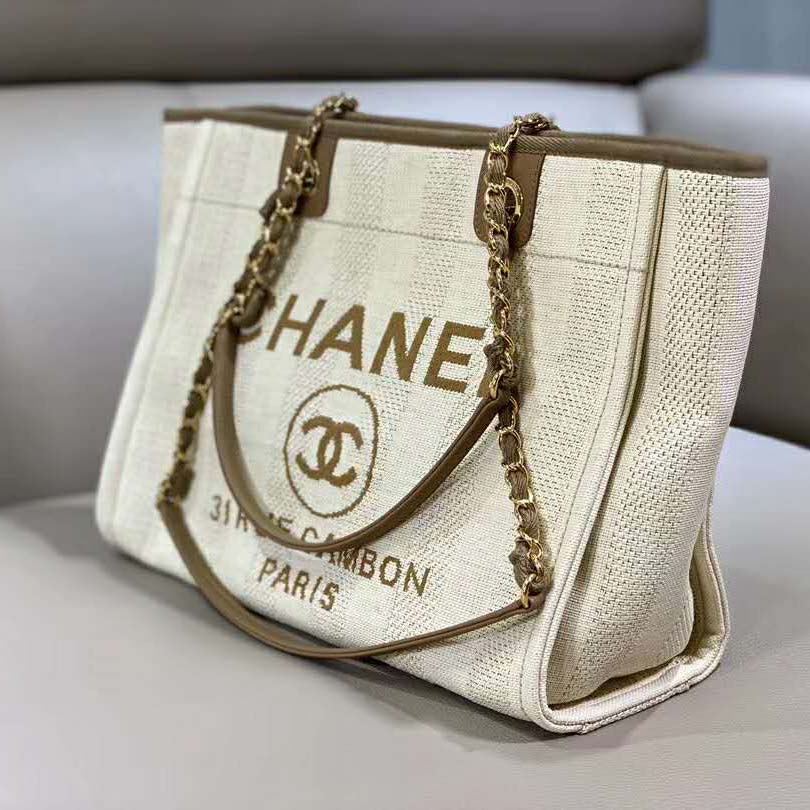 Large shopping bag, Mixed fibers, calfskin & gold-tone metal, blue —  Fashion | CHANEL