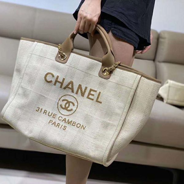 Chanel Women Shopping Bag in Mixed Fibers-Beige (8)