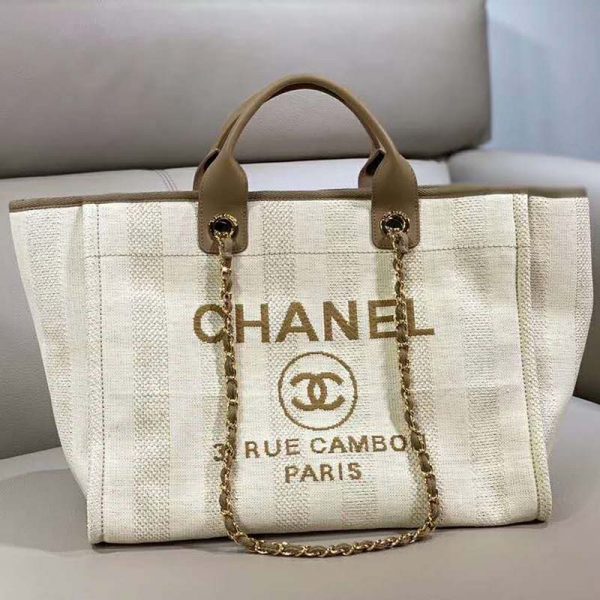Chanel Women Shopping Bag in Mixed Fibers-Beige (9)