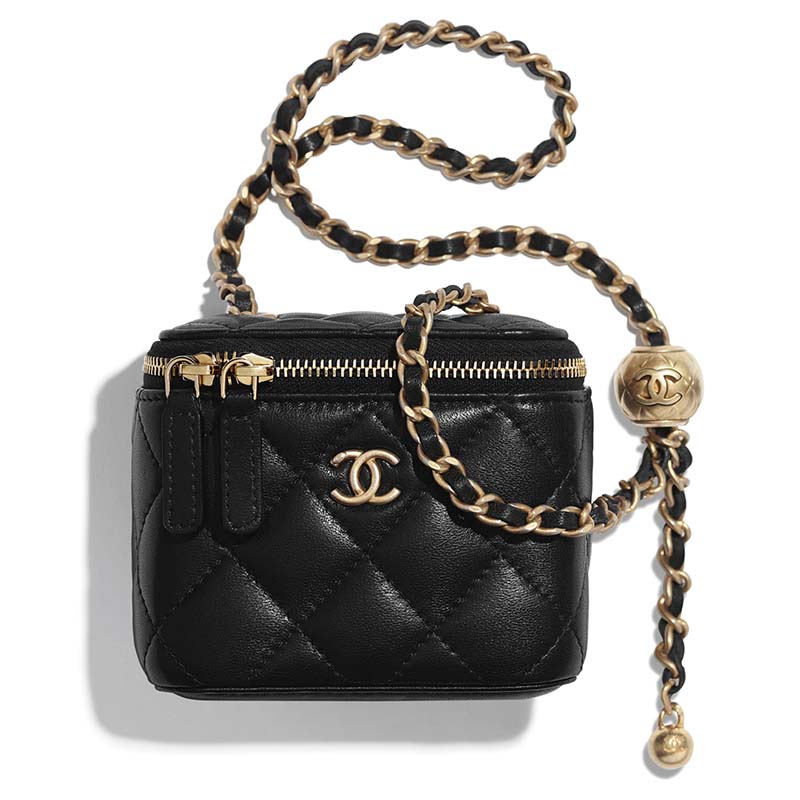 Boxed CHANEL CC Lock Chain Shoulder Mini Bag Purse W 23cm Lamb VTG Japan  [Used]