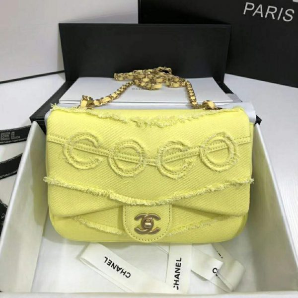 Chanel Women Small Flap Bag Denim & Gold-Tone Metal-Yellow (1)