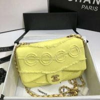 Chanel Women Small Flap Bag Denim & Gold-Tone Metal-Yellow