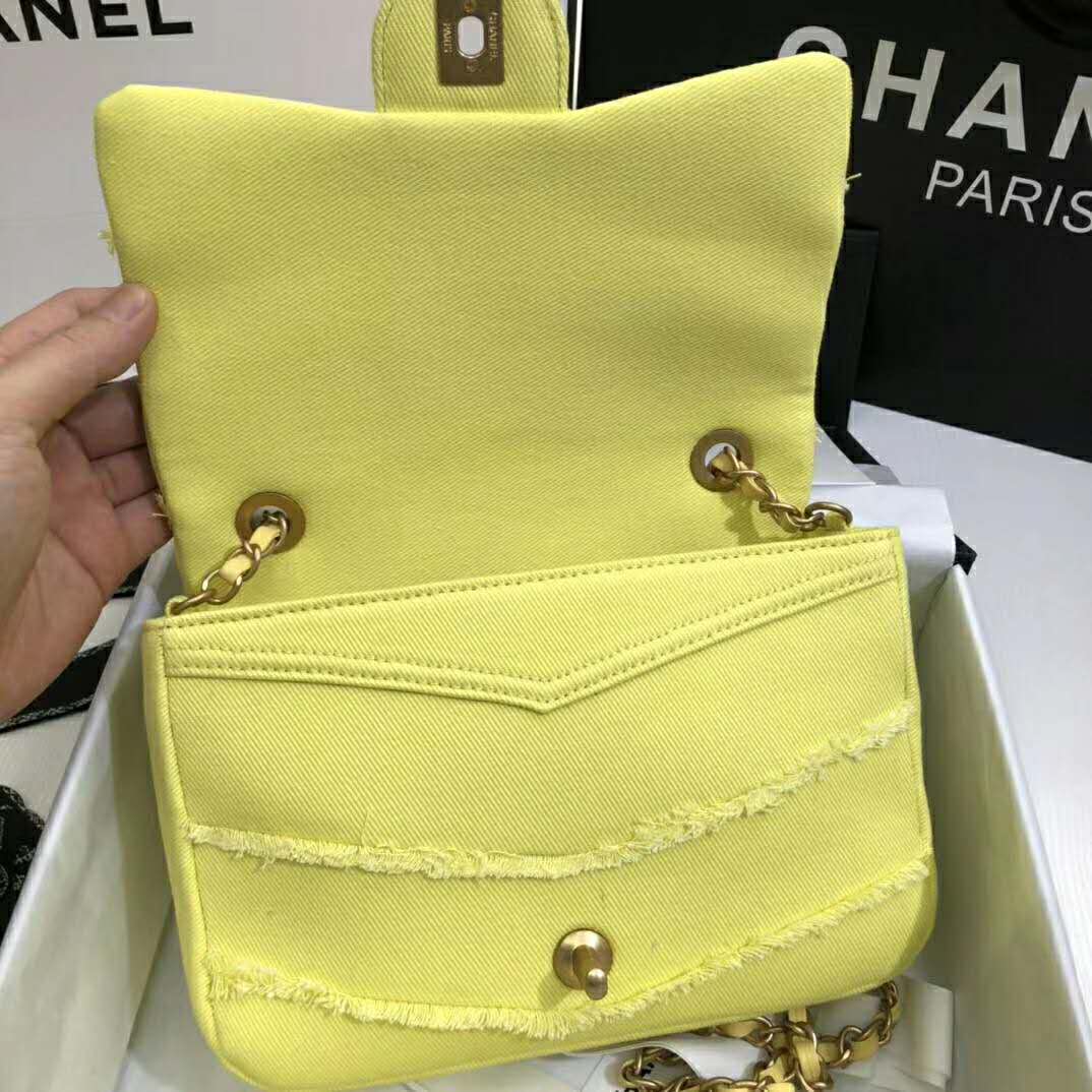 Chanel Women Small Flap Bag Denim & Gold-Tone Metal-Yellow - LULUX