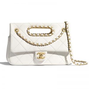 Chanel Women Small Flap Bag in Lambskin Leather-White