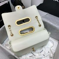 Chanel Women Small Flap Bag in Lambskin Leather-White