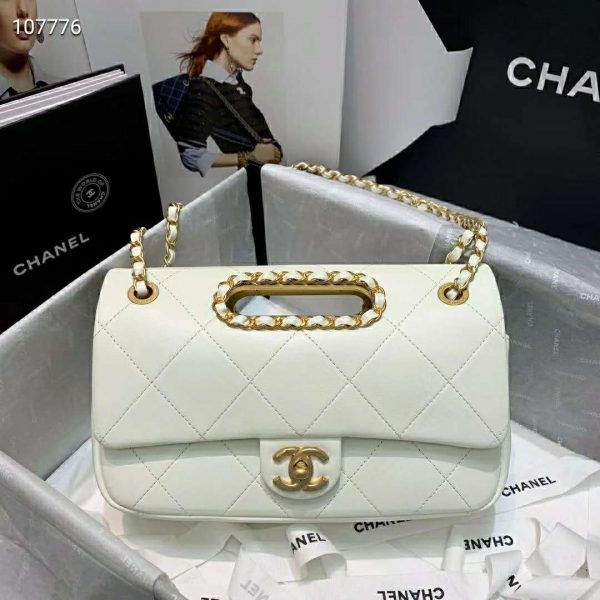 Chanel Women Small Flap Bag in Lambskin Leather-White (3)