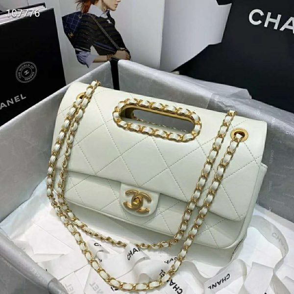 Chanel Women Small Flap Bag in Lambskin Leather-White (7)