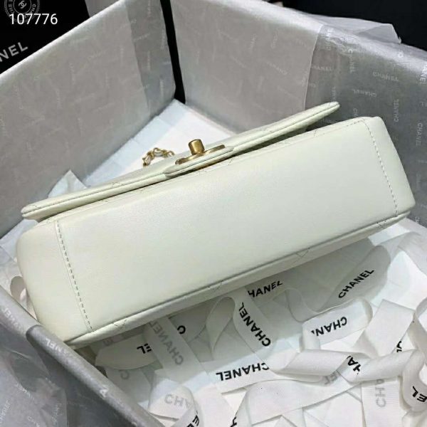 Chanel Women Small Flap Bag in Lambskin Leather-White (9)