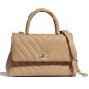 Chanel Women Small Flap Bag with Top Handle Grained Calfskin-Beige