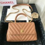 Chanel Women Small Flap Bag with Top Handle Grained Calfskin-Beige - Image 2