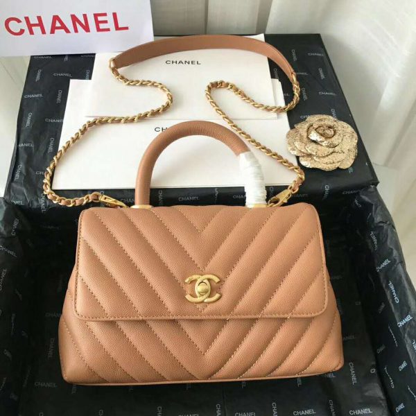 Chanel Women Small Flap Bag with Top Handle Grained Calfskin-Beige (3)