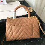 Chanel Women Small Flap Bag with Top Handle Grained Calfskin-Beige - Image 4