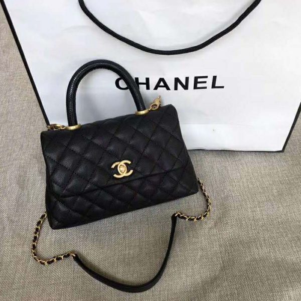 Chanel Women Small Flap Bag with Top Handle Grained Calfskin-Black (2)