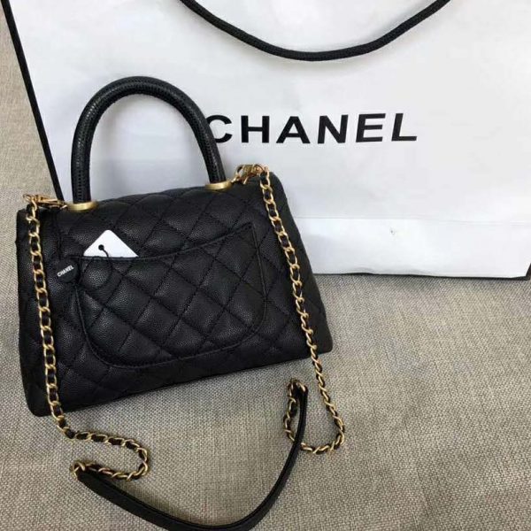 Chanel Women Small Flap Bag with Top Handle Grained Calfskin-Black (9)