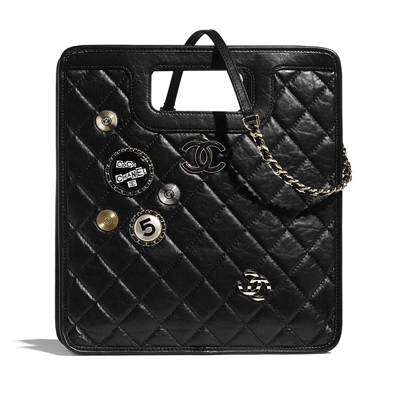 Chanel Women Small Shopping Bag in Aged Calfskin Leather-Black - LULUX