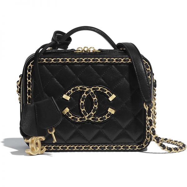 Chanel Women Small Vanity Case Goatskin Gold Tone Metal Black Lulux Chanel Women Small Vanity Case Goatskin, Chanel Pink And Black Vanity Case