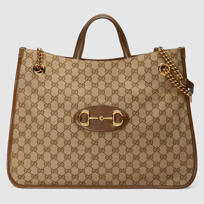 Gucci GG Unisex Gucci 1955 Horsebit Large Tote Bag-Brown - LULUX