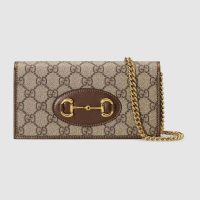 Gucci GG Unisex Gucci 1955 Horsebit Wallet with Chain-Brown