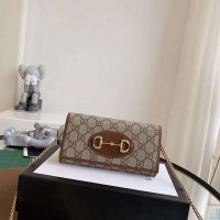 Gucci GG Unisex Gucci 1955 Horsebit Wallet with Chain-Brown