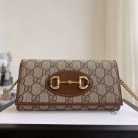 Gucci GG Unisex Gucci 1955 Horsebit Wallet with Chain-Brown