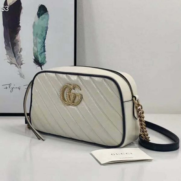 Gucci GG Women GG Marmont Small Shoulder Bag White Diagonal Matelassé (2)