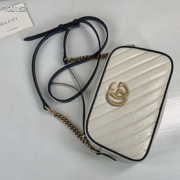 Gucci GG Women GG Marmont Small Shoulder Bag White Diagonal Matelassé (4)