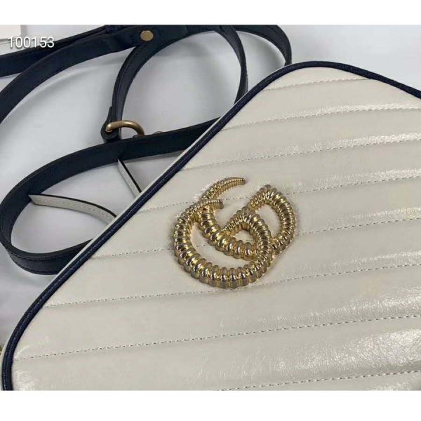 Gucci GG Women GG Marmont Small Shoulder Bag White Diagonal Matelassé (5)