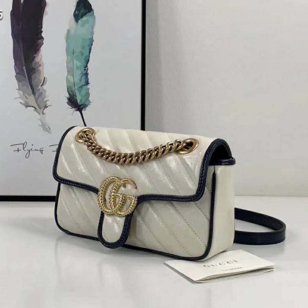 Gucci GG Women GG Marmont Small Shoulder Bag White Diagonal Matelassé Quilted (3)