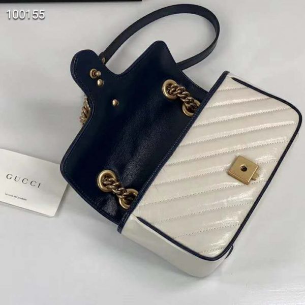 Gucci GG Women GG Marmont Small Shoulder Bag White Diagonal Matelassé Quilted (7)