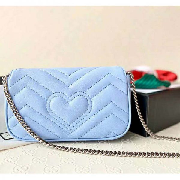 Gucci GG Women GG Marmont Super Mini Bag Blue Matelassé Chevron (10)