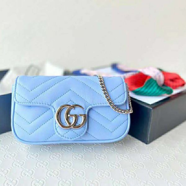 Gucci GG Women GG Marmont Super Mini Bag Blue Matelassé Chevron (2)