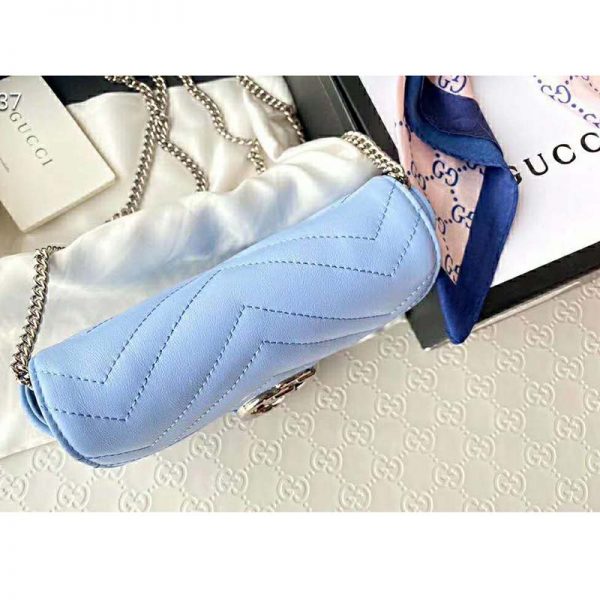 Gucci GG Women GG Marmont Super Mini Bag Blue Matelassé Chevron (6)