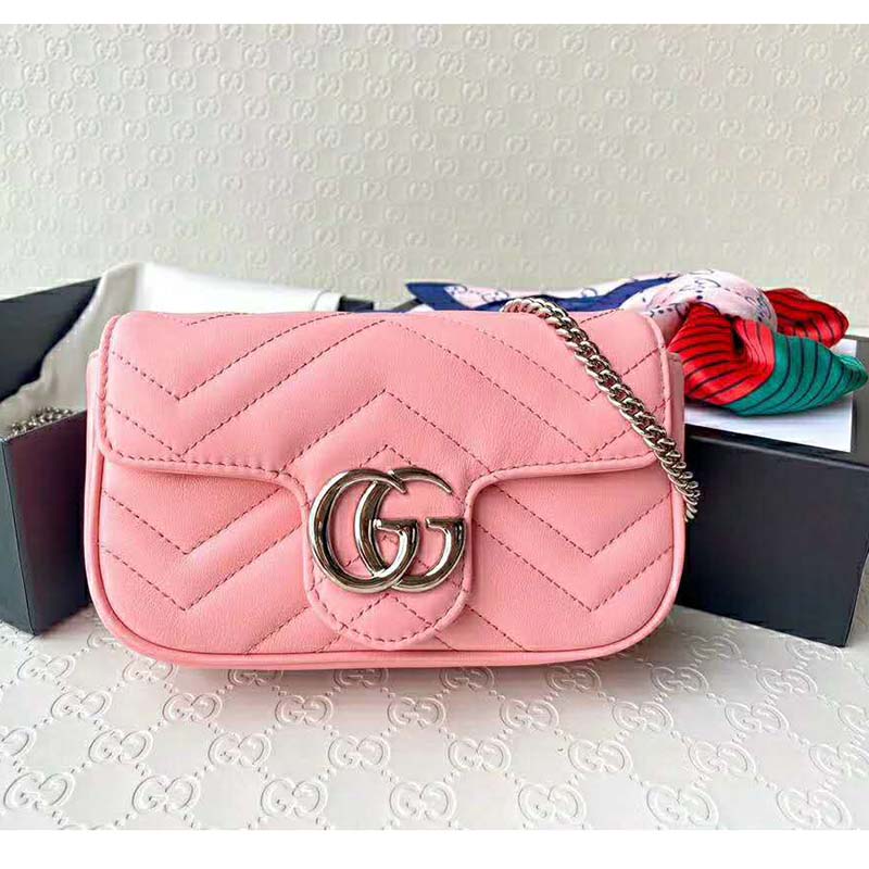 Gucci GG Women GG Marmont Super Mini Bag Pink Matelassé Chevron - LULUX