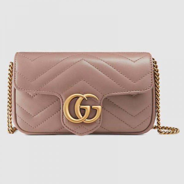 Gucci GG Women GG Marmont Super Mini Bag Pink Matelassé Chevron