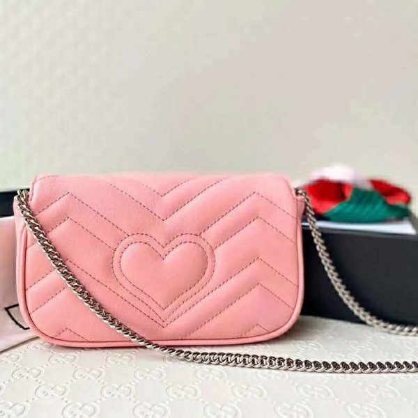 Gucci GG Women GG Marmont Super Mini Bag Pink Matelassé Chevron (10)