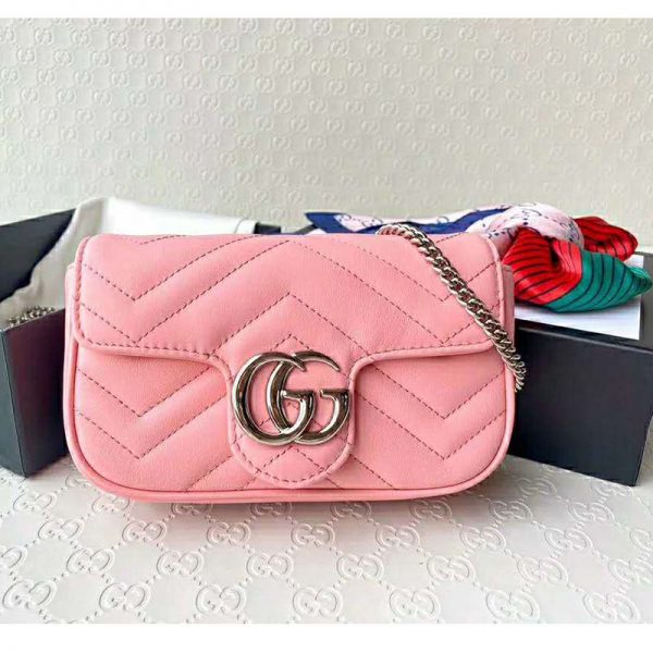 Gucci GG Women GG Marmont Super Mini Bag Pink Matelassé Chevron (2)