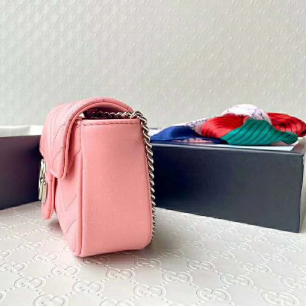 Gucci GG Women GG Marmont Super Mini Bag Pink Matelassé Chevron (4)
