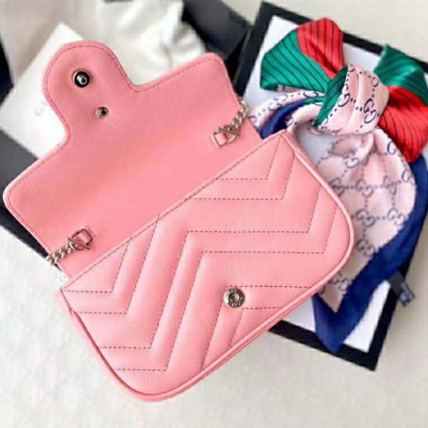 Gucci GG Women GG Marmont Super Mini Bag Pink Matelassé Chevron (7)