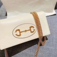 Gucci GG Women Gucci 1955 Horsebit Wallet with Chain-Whitet Wallet with Chain-White (1)