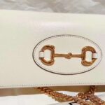 Gucci GG Women Gucci 1955 Horsebit Wallet with Chain-White - Imagen 5