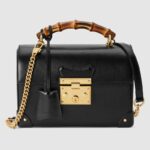 Gucci GG Women Padlock Small Bamboo Shoulder Bag Textured Leather-Black