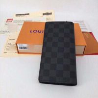 Louis Vuitton LV Unisex Brazza Wallet Damier Infini Onyx Silver Leather