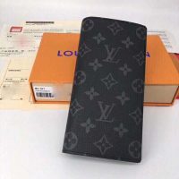 Louis Vuitton LV Unisex Brazza Wallet Monogram Eclipse Canvas-Grey