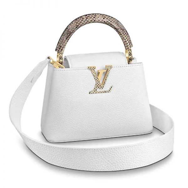 Louis Vuitton LV Women Capucines Mini Handbag Taurillon Ayers Snakeskin-White