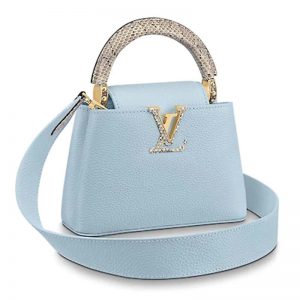 Louis Vuitton LV Women Capucines Mini Handbag Taurillon Ayers Snakeskin-Blue