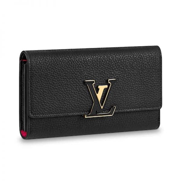 Louis Vuitton LV Women Capucines Wallet in Taurillon Leather-Black