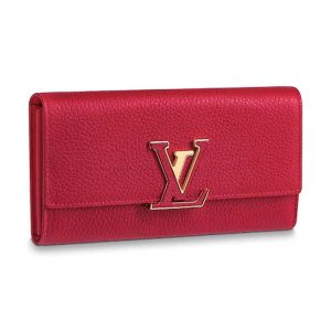Louis Vuitton LV Women Capucines Wallet in Taurillon Leather-Red