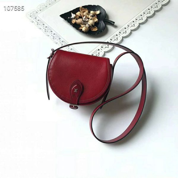 Louis Vuitton LV Women Tambourin Handbag Smooth Calf Leather-Red (7)