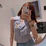 Chanel Women Blouse Cotton & Silk Voile White & Black - Image 4